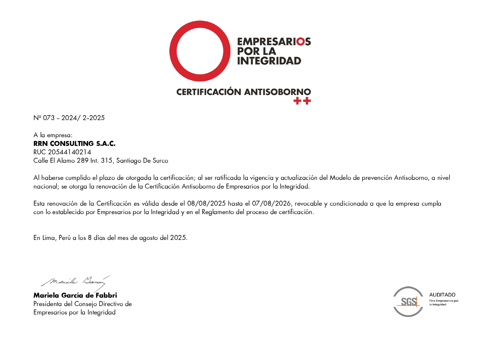 Certificación antisobornos